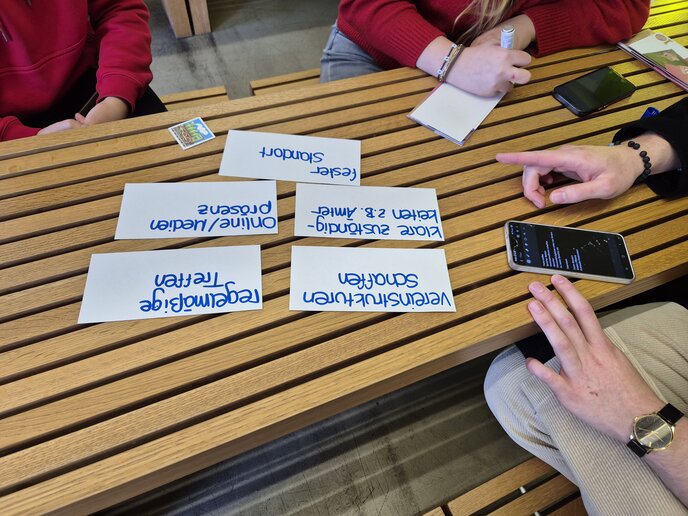 Beschriebene Zettel auf Tisch