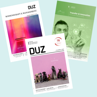 Cover der aktuellen Ausgaben des Magazins „DUZ“ und des neuen Fachjournals „Transfer und Innovation“