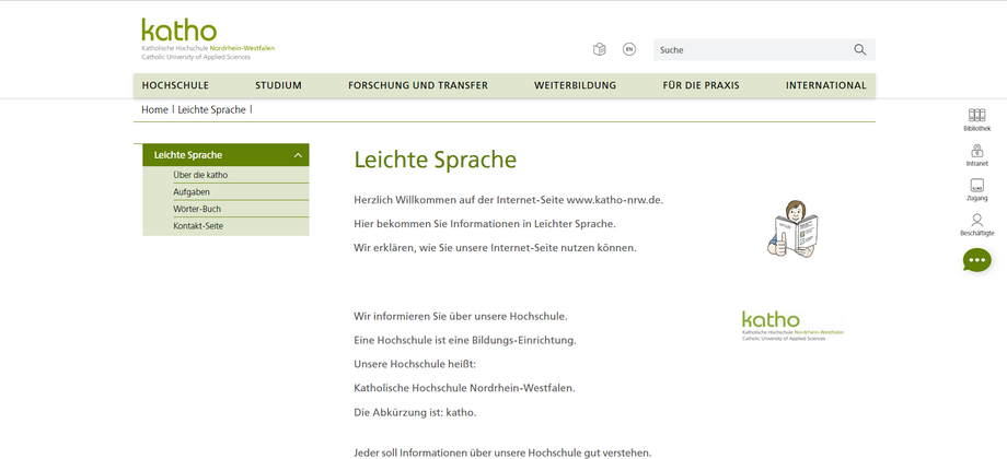 Zu sehen ist ein Screenshot der Startseite der leichten Sprache.
