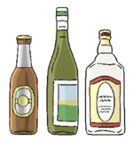 Auf dem Bild sind drei alkohlische Flaschen zu sehen.