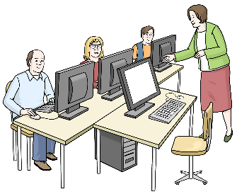 Es werden mehrere Personen gezeigt, die vor Computern sitzen.