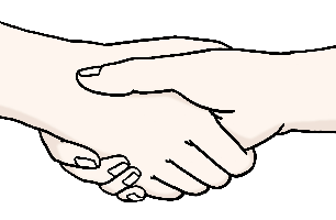 Zwei Menschen geben sich die Hand.
