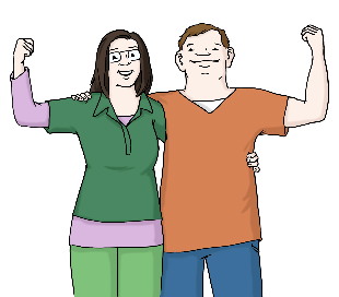 Es werden Personen gezeigt, die sich umarmen und eine Hand hochstrecken.