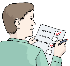 Eine Person füllte eine Checkliste aus.