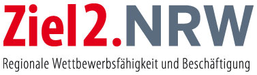 In großer roter Schrift "Ziel2.NRW". Darunter ein kleinerer Schriftzug "Regionale Wettbewerbsfähigkeit und Beschäftigung".